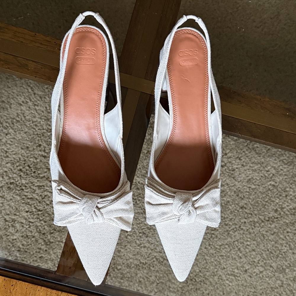 ASOS Design Pointed Toe Slingback Denim/Linen Bow Heels Size UK11/EU44/US13 - Picture 6 of 17